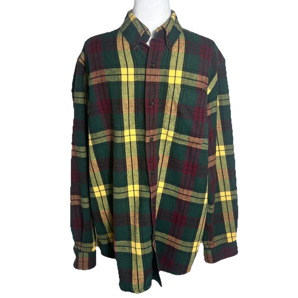 LL Bean Shirt Men's Red Green Scotch Plaid Flannel Traditional Fit Button Up Med